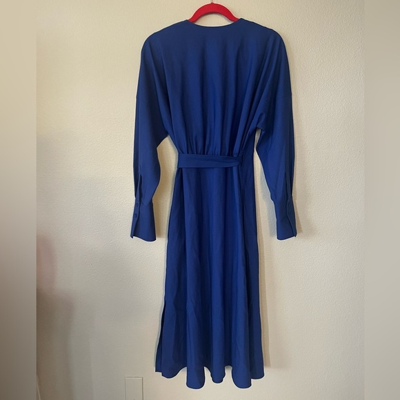 COS Wool Crepe Wrap in Cobalt Blue Midi Dress Women's Size 6 - Picture 3 of 15